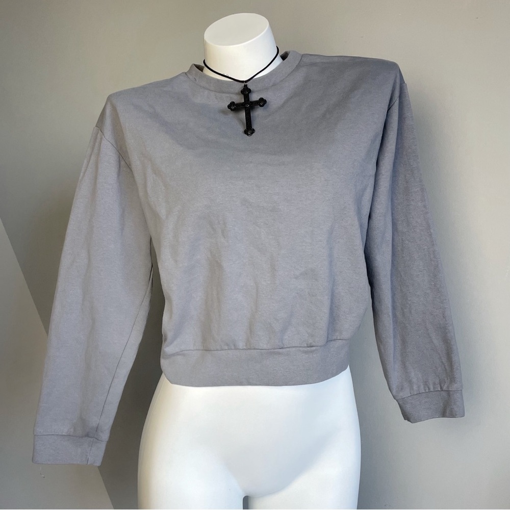 Y2K Gray Basic Cropped Sweatshirt
